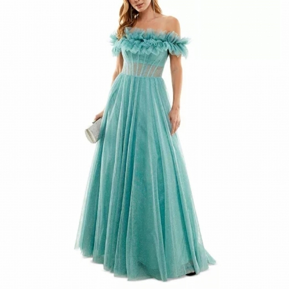 Say Yes to the Prom Glitter Tulle Off The Shoulder Gown Size 13